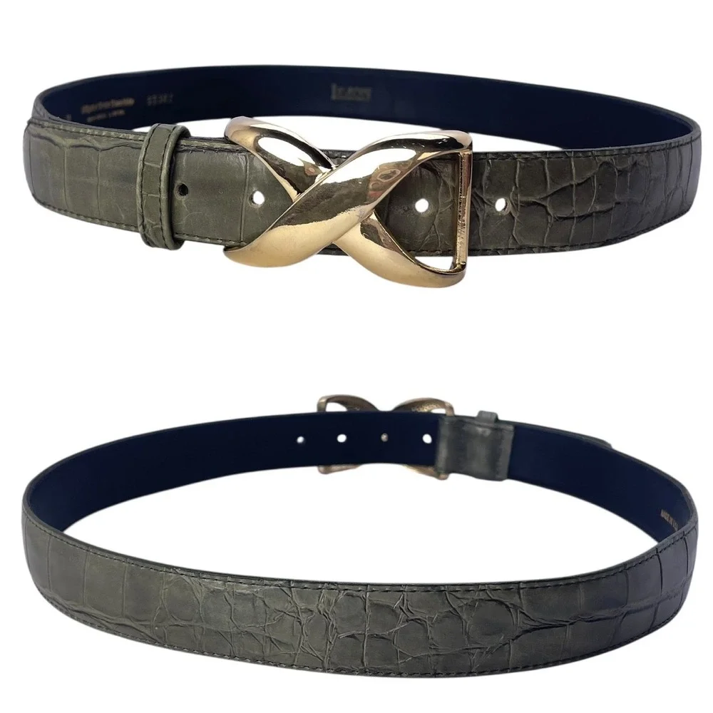Lejon Vintage Women's‎ Belt Sage Green Alligator Grain Steerhide USA Made Sz M